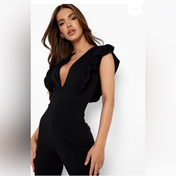 Ruffle Plunge One-Piece Jumpsuit - Picture 4 of 10